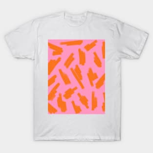 Abstract, Scribble Print, Orange on Pink T-Shirt